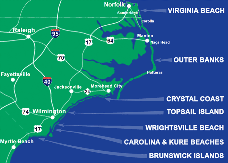 Map Of Carolina Beaches Find your North Carolina or Virginia Beach vacation rental here 